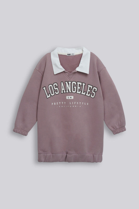 Girls Contrast Collar Long Sweatshirt