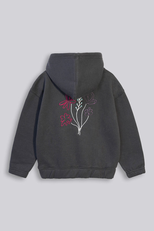 Girls Loose Fit Embroided Hooded Top