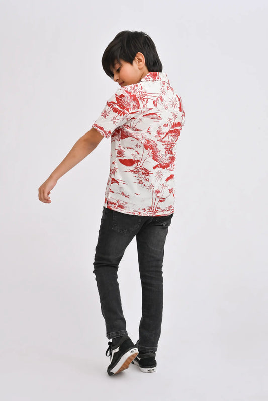 Boys Printed Resort Collar Shirt